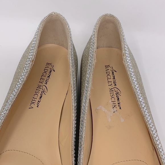 Badgley Mischka American Glamour Women’s Sparkly Gold Rhinestone Slip On Flats - Picture 4 of 14